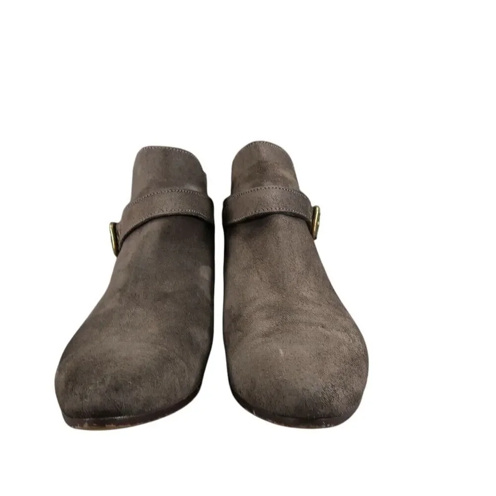 J Crew Shoes Women 7 Bootie Fashion Leather Classic Buckle Strap Block Heel Grey